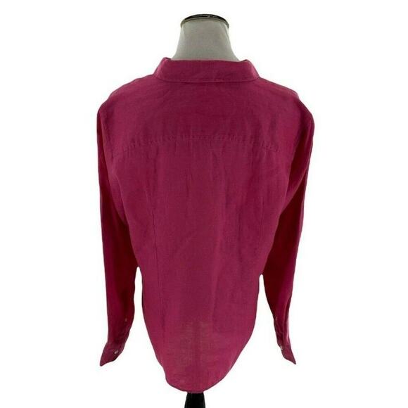 L.L. Bean 100% Linen Shirt Women Sz XL Roll Tab Sleeves Pockets Button Up Blouse - Picture 3 of 8